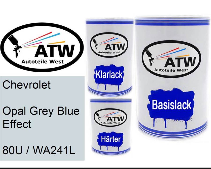 Chevrolet, Opal Grey Blue Effect, 80U / WA241L: 500ml Lackdose + 500ml Klarlack + 250ml Härter - Set, von ATW Autoteile West.